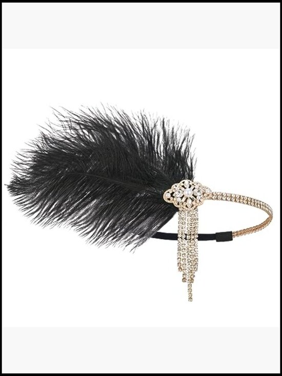 Vintage Flapper Headband with Feathers and Rhinestones 1920s Gatsby Hair main image 4